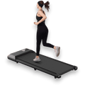 Woman running on a treadmill against a white background